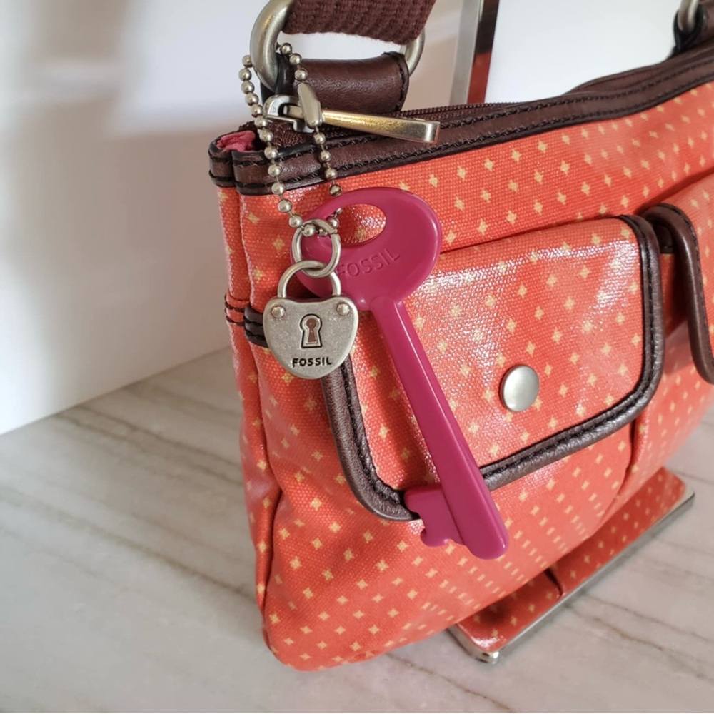 Fossil Key-Per Vintage Coated Orange Canvas Crossbody Bag Purse - Picture 4 of 11